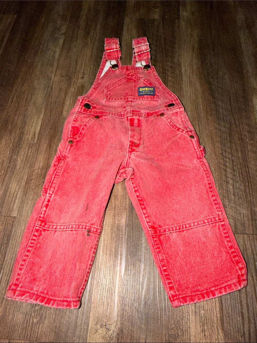 OshKosh B'Gosh Vestbak Genuine Article Red Denim Overalls Bibs Size 2t